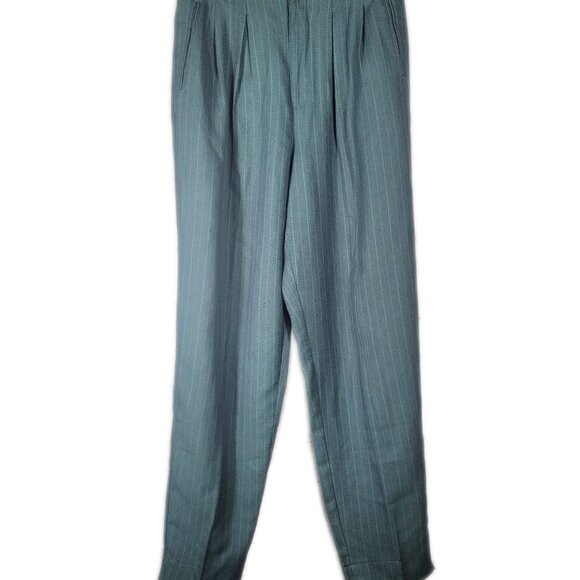 VTG Maggie Lawrence‎ women's dress pants pleated front green gold stripe size 12 - Picture 1 of 16
